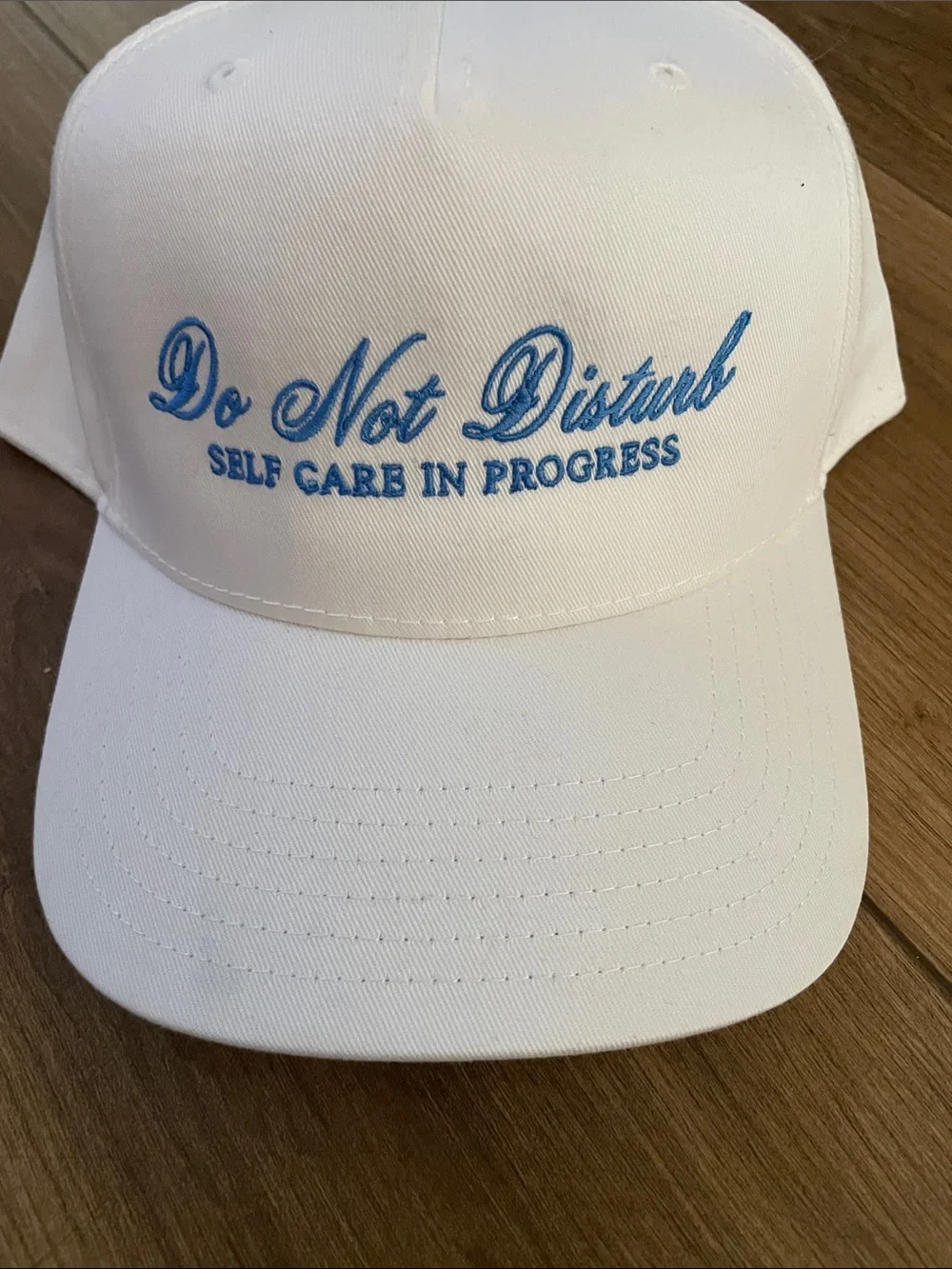 Do Not Disturb Embroidered Baseball Cap - White with Blue Text